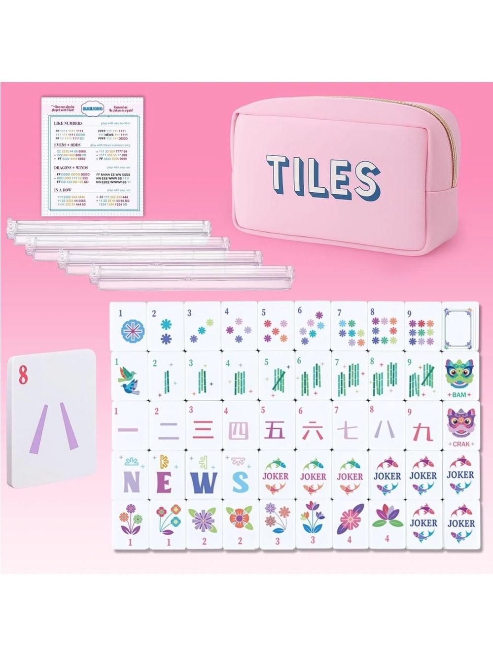 Tiles Mahjong-Style Game Set Pouch in Pink